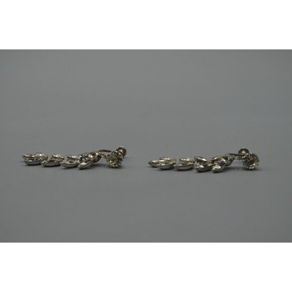 Waterfall Screw Back Drop Earrings 2.5 Inches Length Clear Rhinestones Vtg - Picture 3 of 5